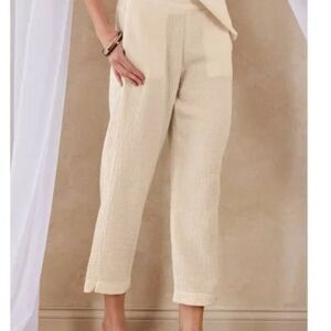 Soft Surroundings Beach Bound Pull On Gauze Crop Pants Size 1X in Ecru NWT